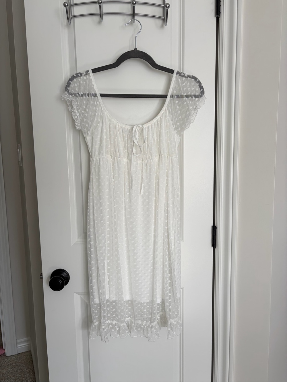 Brandy Melville White heart mesh Short Sleeve Dress/nightgown
